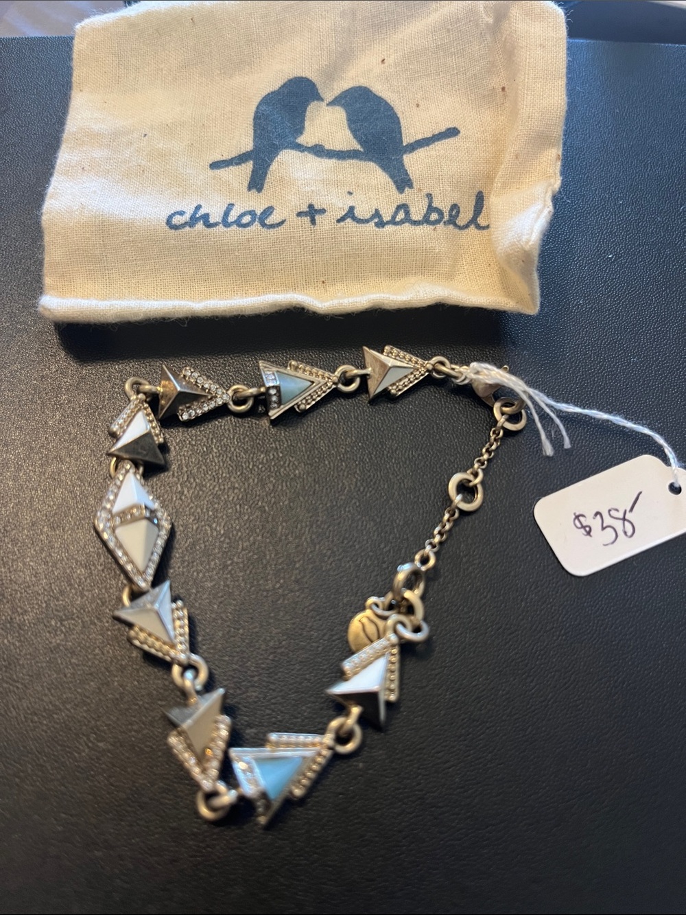 Chloe + Isabel Silver Bracelet with White Triangle Inlays